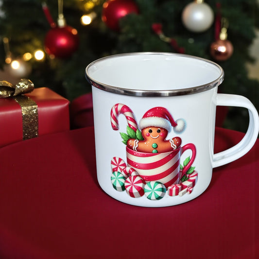 Steel Enamel Christmas Cup - Gingerbread Man