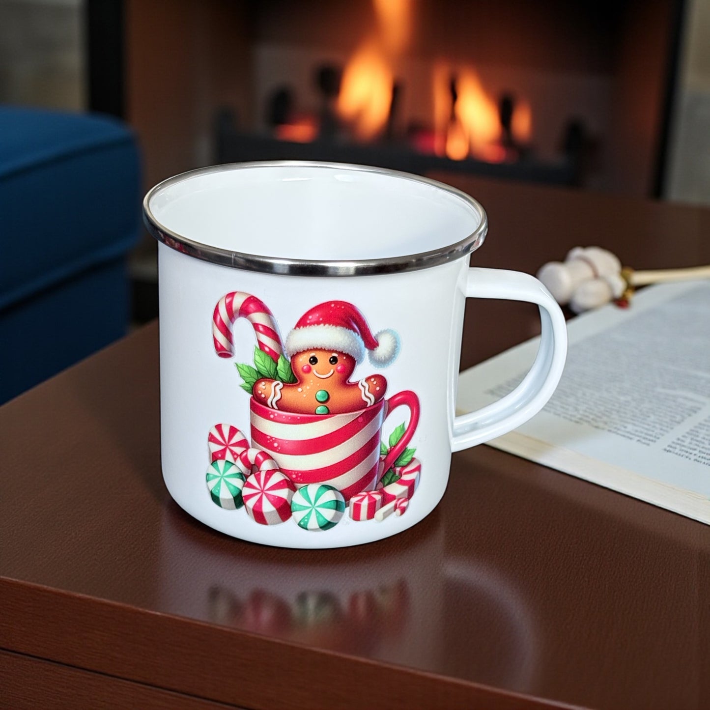 Steel Enamel Christmas Cup - Gingerbread Man