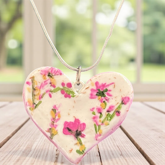 Handmade Clay Pink Heart Pendant Necklace