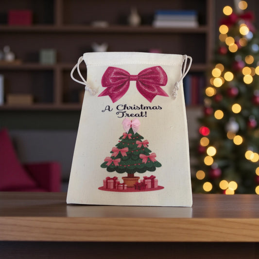 Personalised Christmas Drawstring Treat Bag - Festive Gift Bag