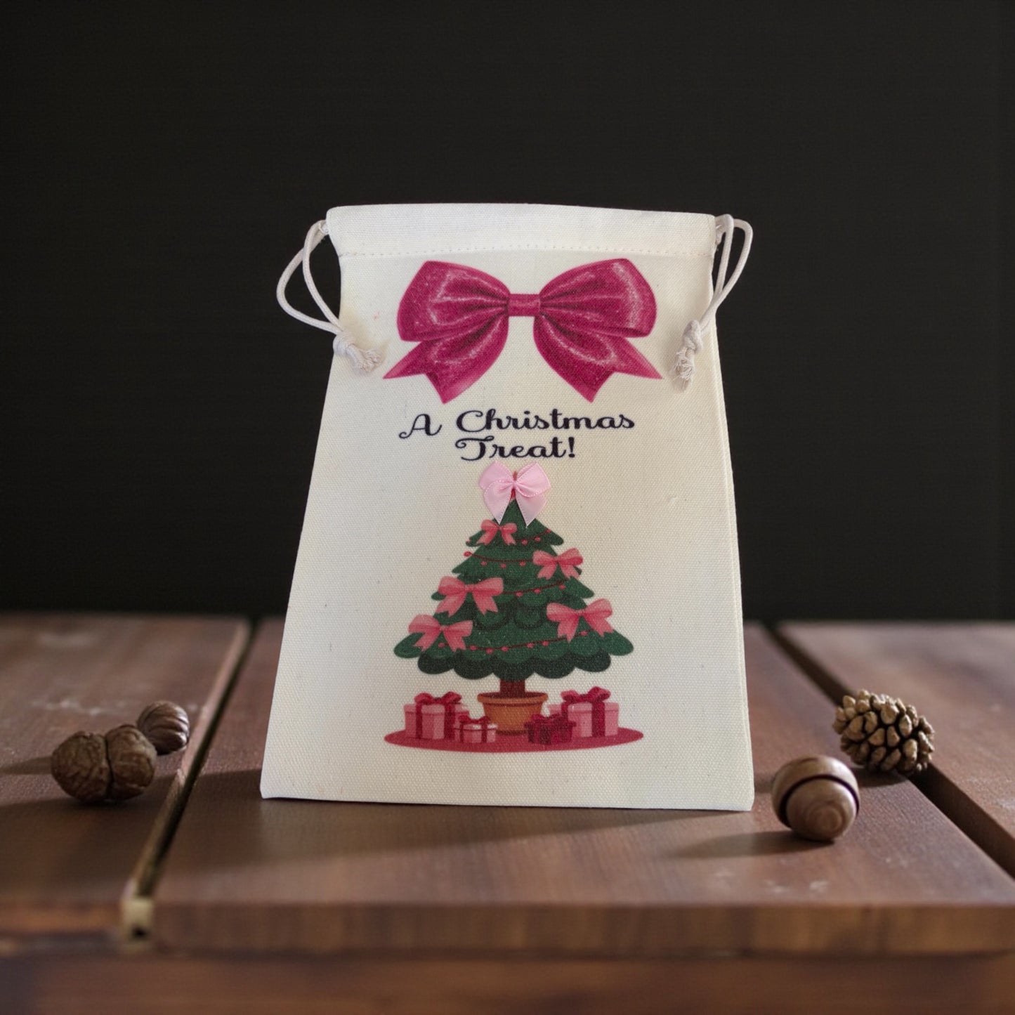 Personalised Christmas Drawstring Treat Bag - Festive Gift Bag