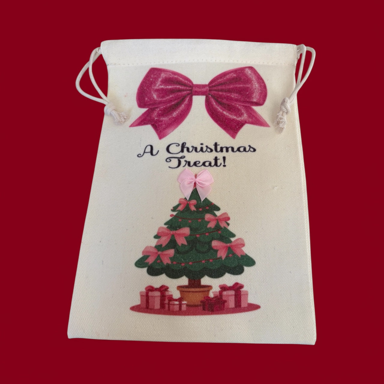 Personalised Christmas Drawstring Treat Bag - Festive Gift Bag