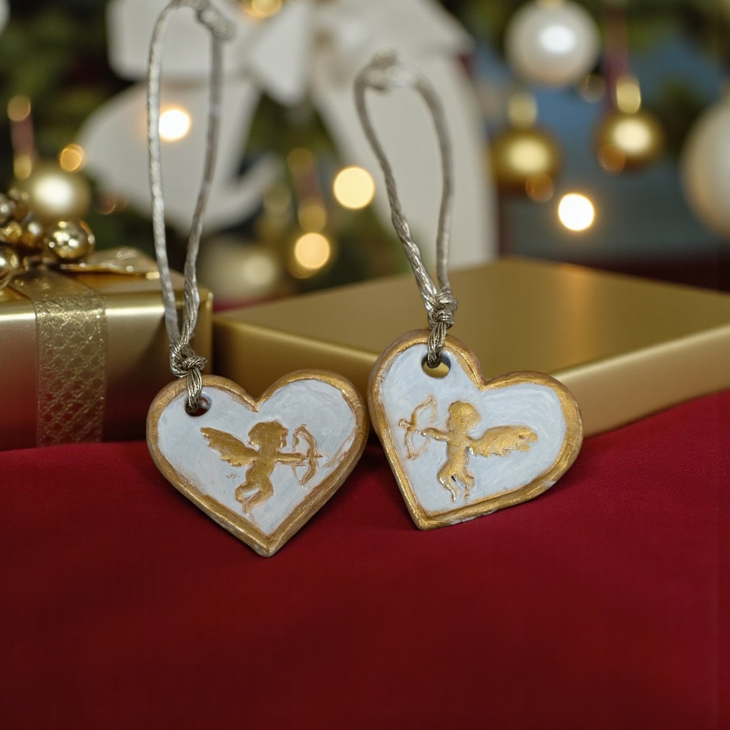 Handmade Cupid Clay Decorations - Set of 2 Rustic Ornaments