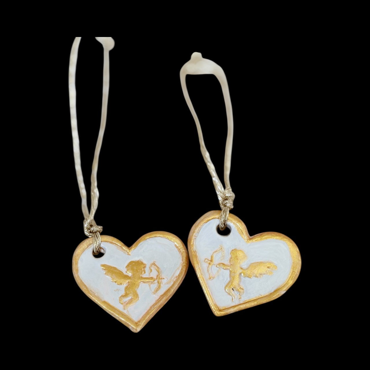 Handmade Cupid Clay Decorations - Set of 2 Rustic Ornaments