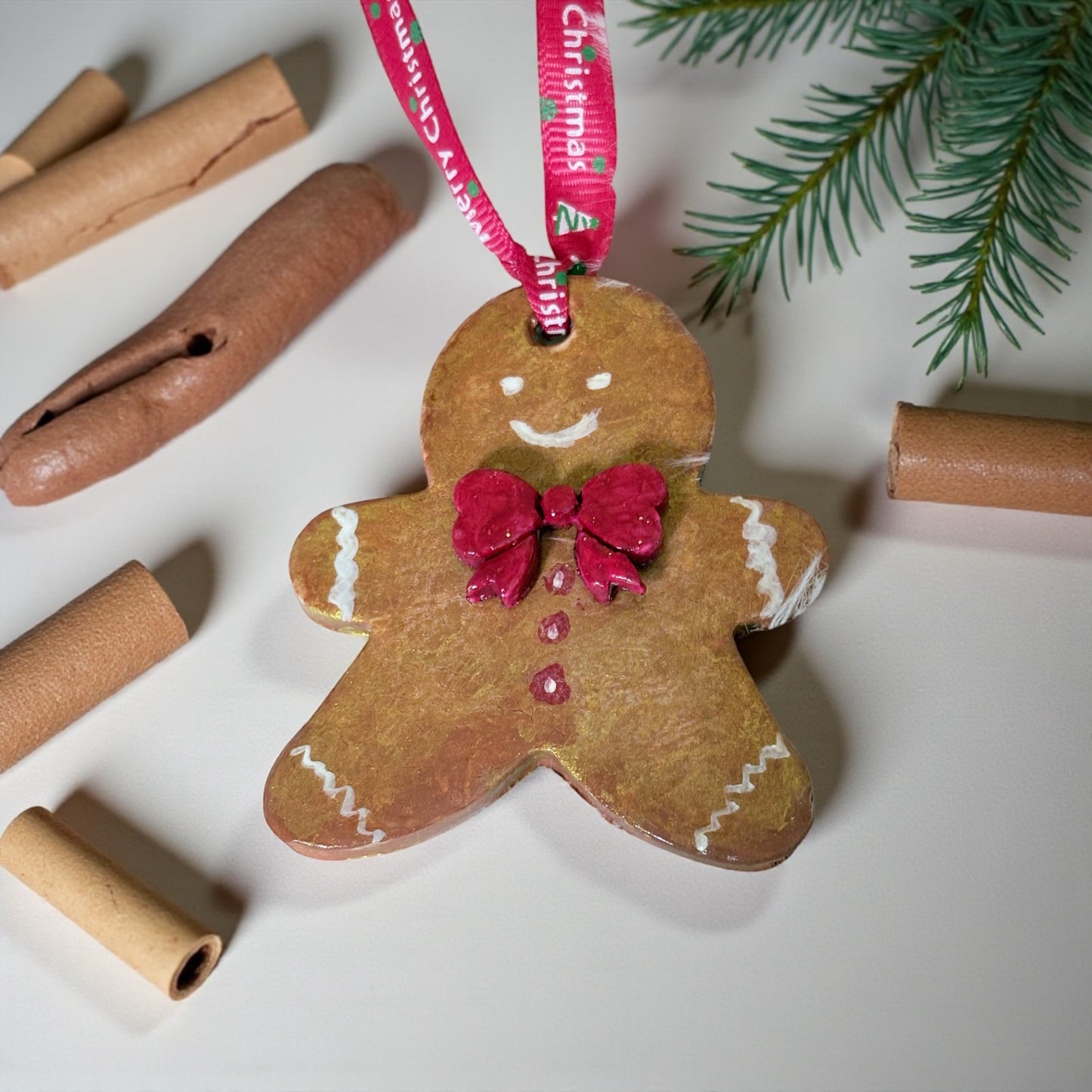 Handmade Clay Gingerbread Decoration - Rustic Christmas Ornament