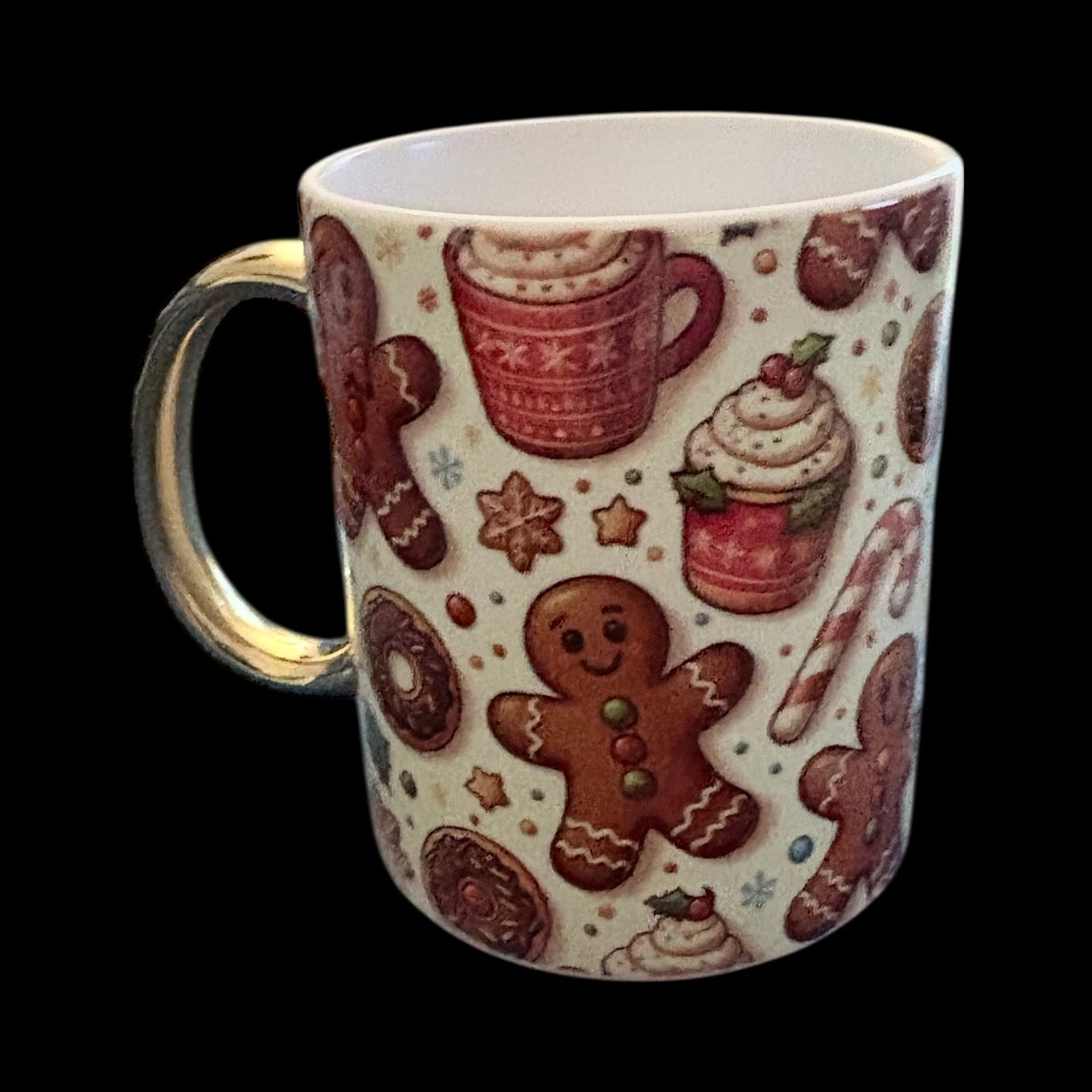 Christmas Mug with Gold Handle - Festive Holiday Coffee Cup
