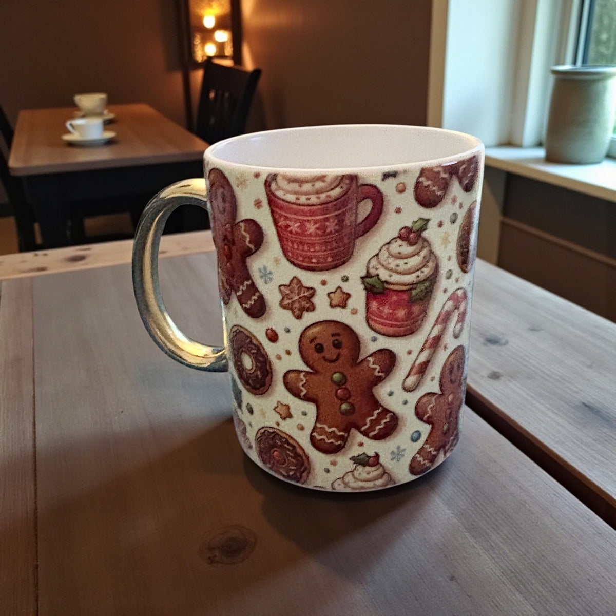 Christmas Mug with Gold Handle - Festive Holiday Coffee Cup