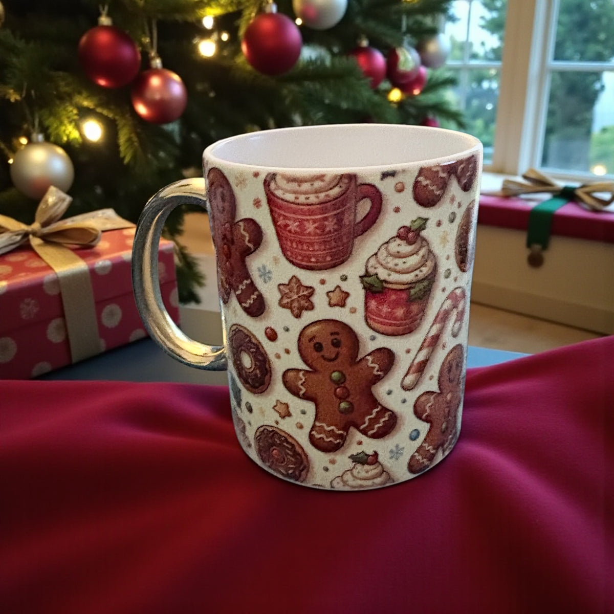 Christmas Mug with Gold Handle - Festive Holiday Coffee Cup