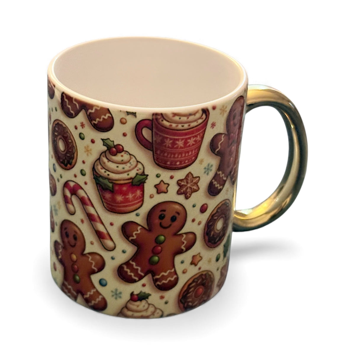 Christmas Mug with Gold Handle - Festive Holiday Coffee Cup