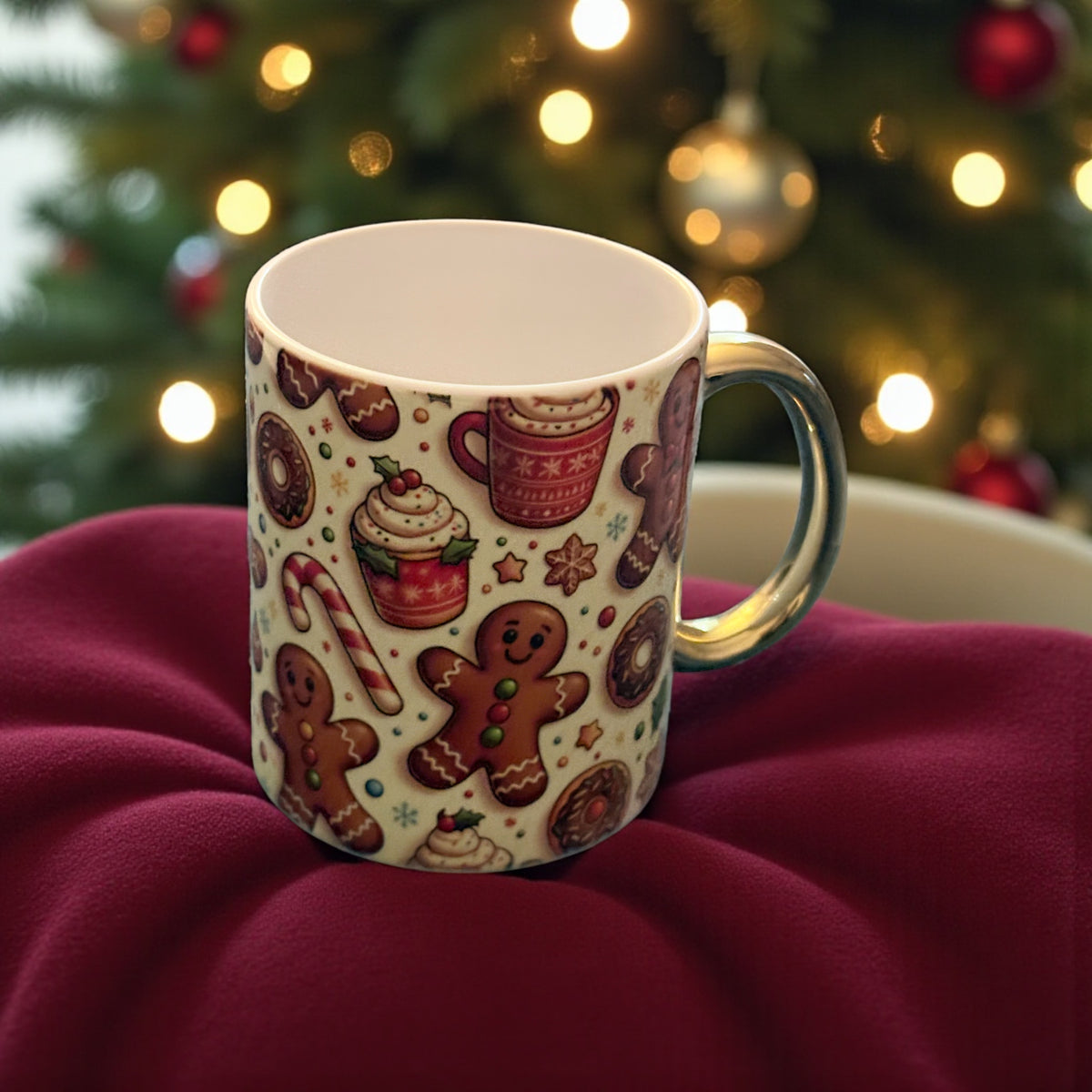 Christmas Mug with Gold Handle - Festive Holiday Coffee Cup