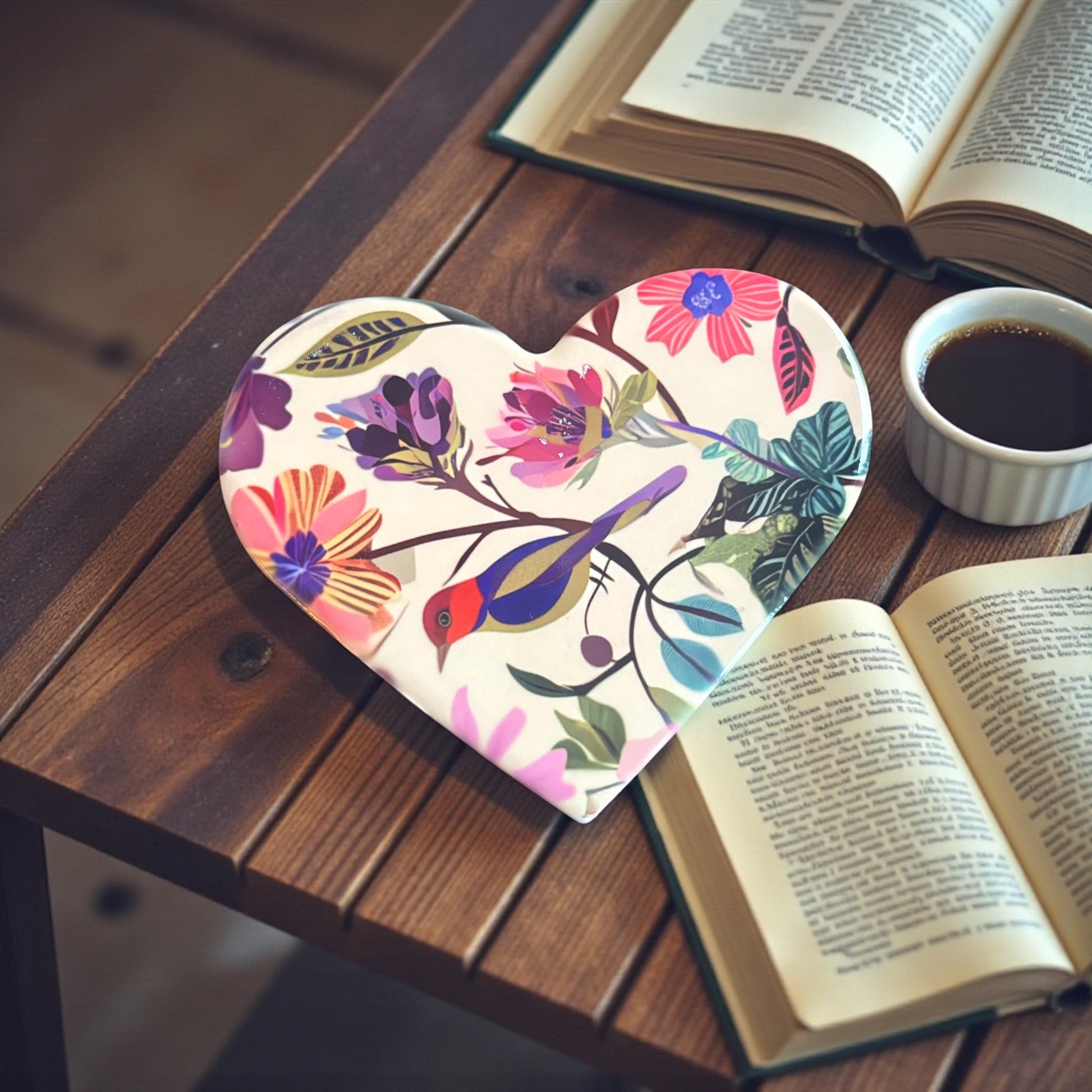 Floral Ceramic Gift Set - Heart Coaster & Star Ornament