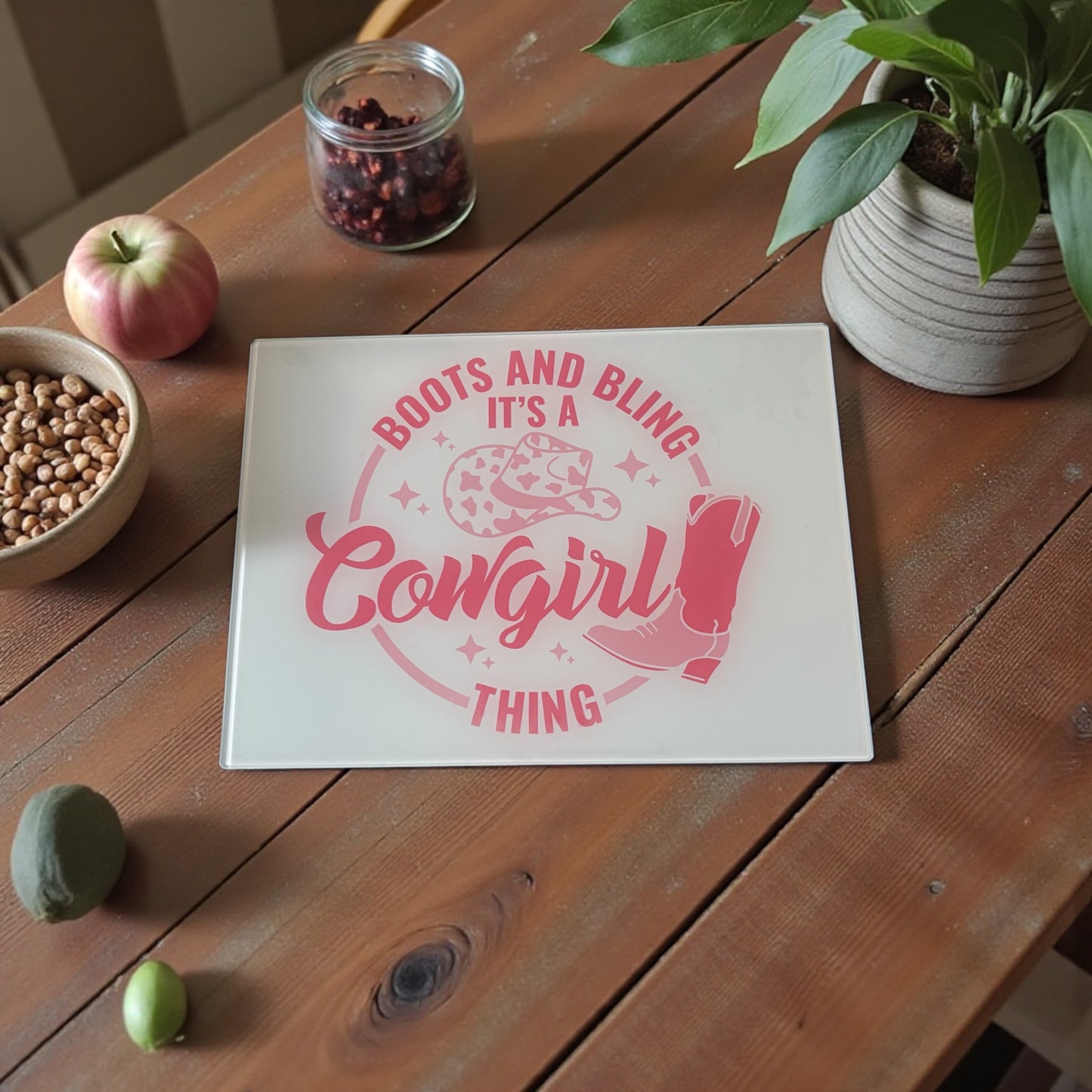 Cowgirl Glass Chopping Board - Personalised Western Kitchen Decor