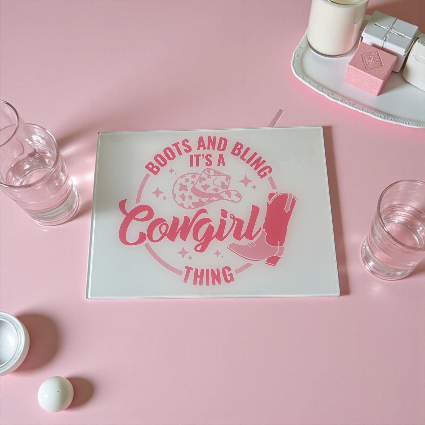 Cowgirl Glass Chopping Board - Personalised Western Kitchen Decor