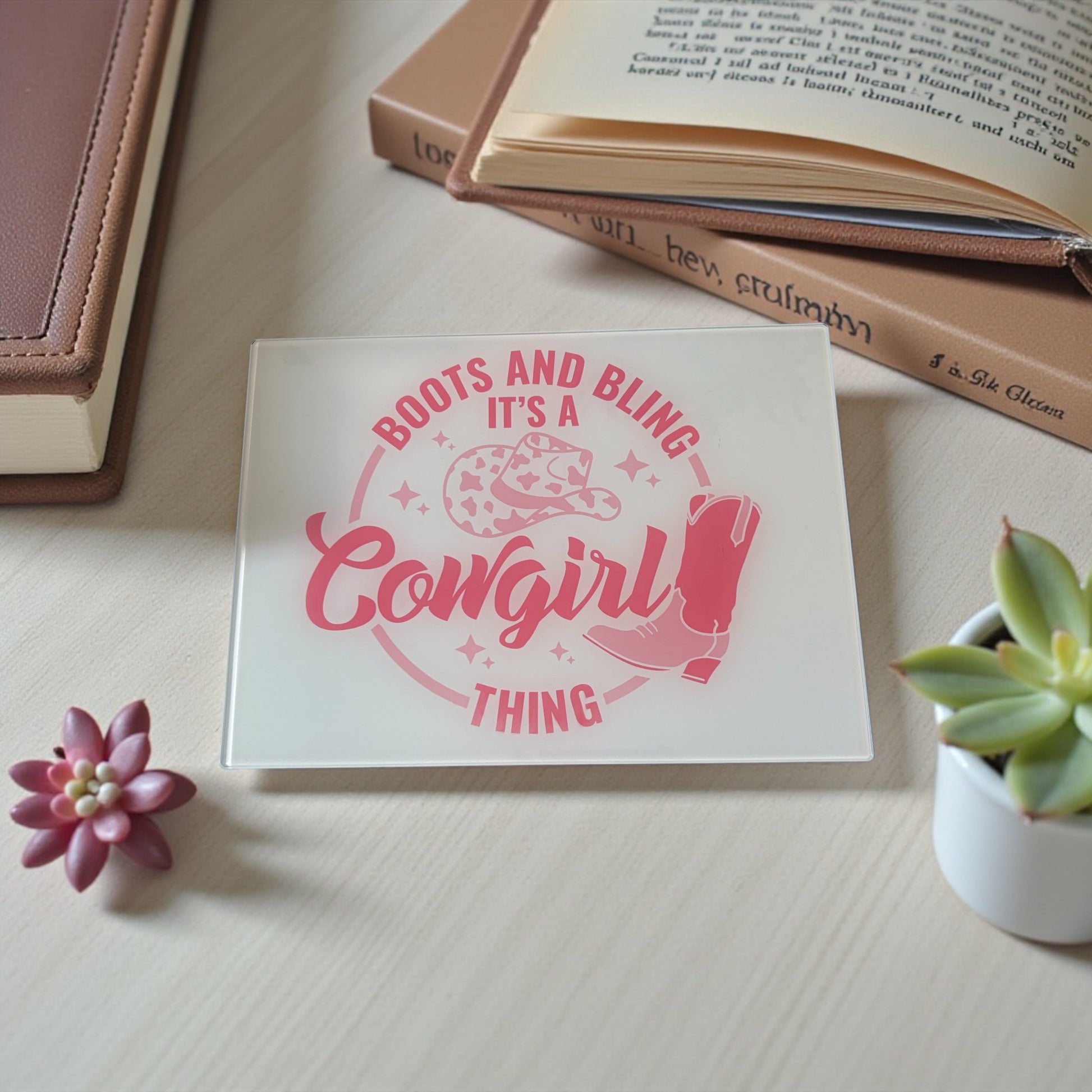 Cowgirl Glass Chopping Board - Personalised Western Kitchen Decor