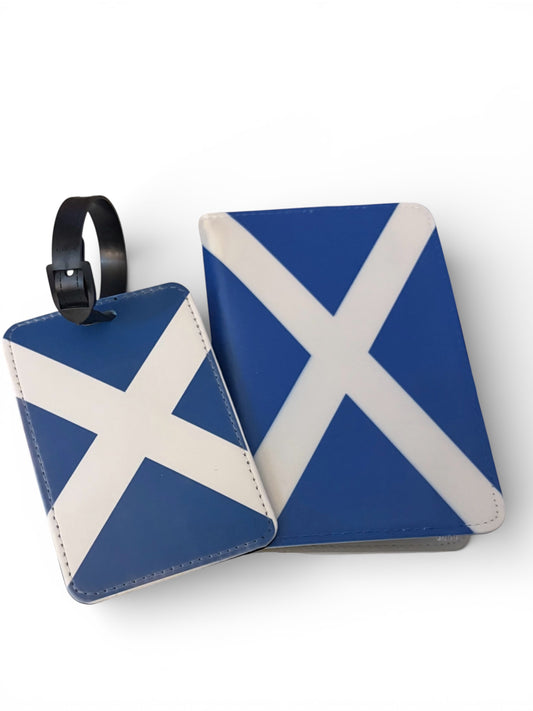 Scotland Saltire Passport Cover & Luggage Tag Set - Scottish Flag Travel Accessories