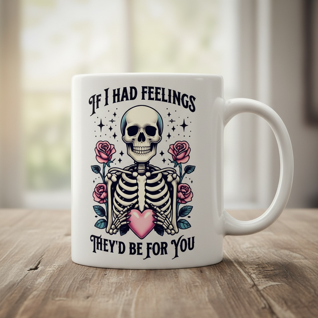 Quirky Valentine Skeleton Mug 11oz | Gothic Valentine's Day Gift