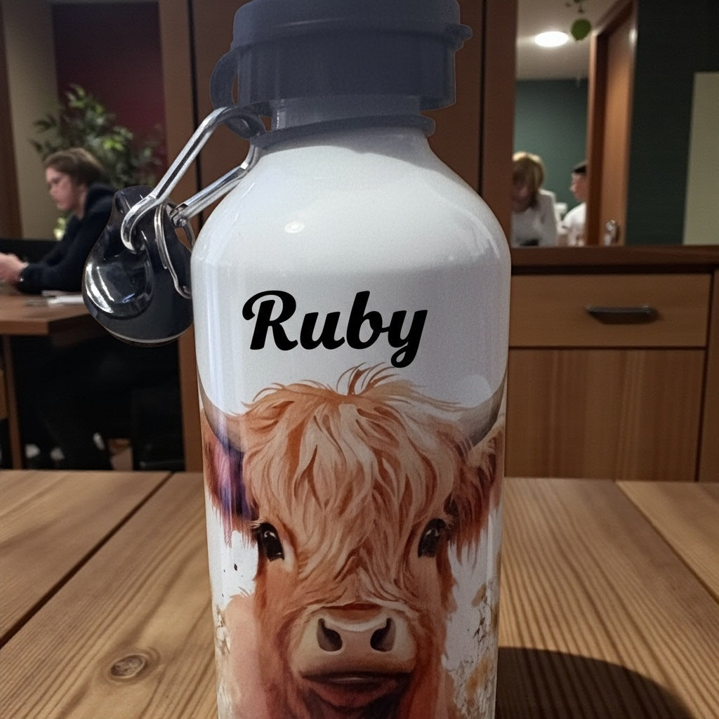 Personalised Highland Cow Stainless Steel Water Bottle