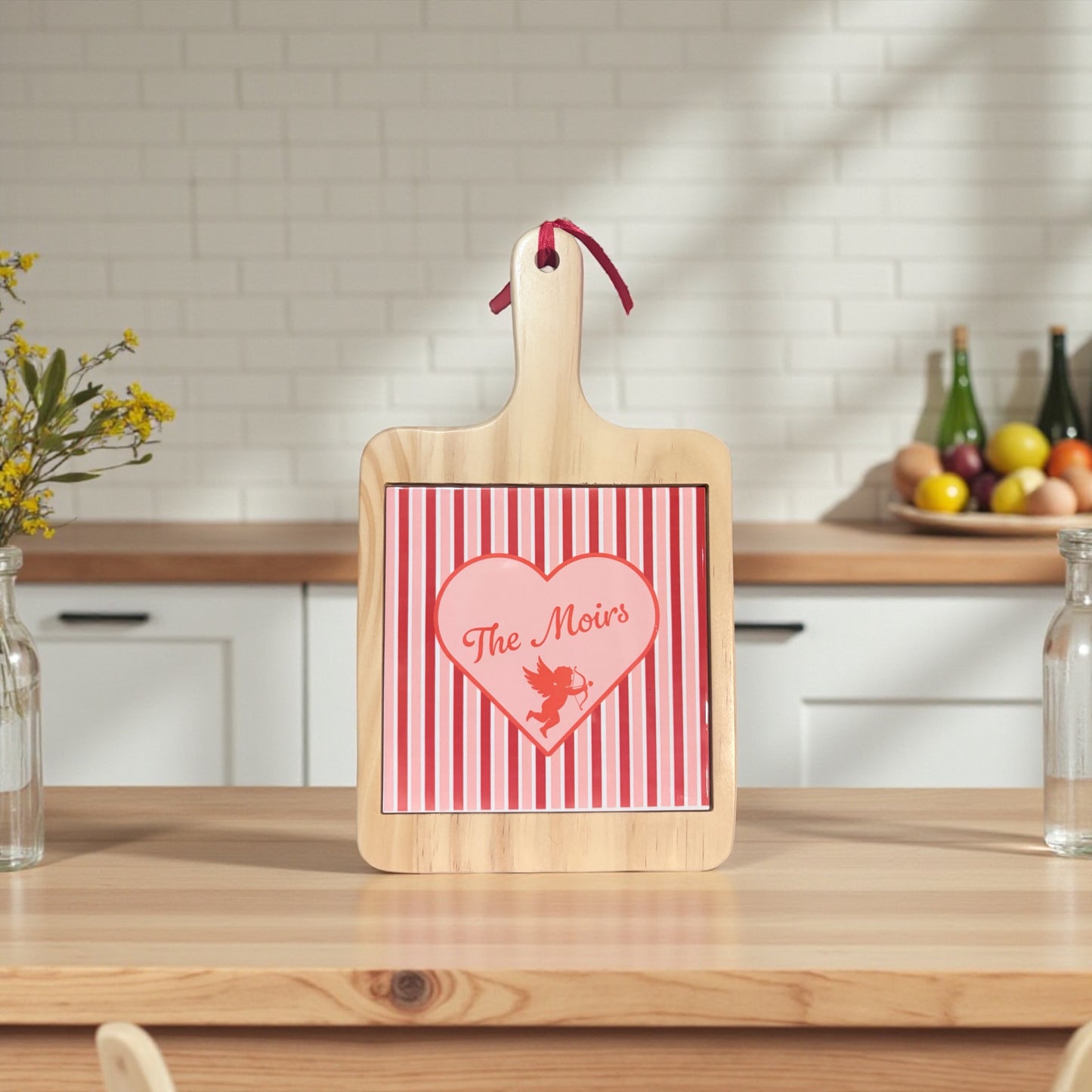 Personalised Heart Wooden Ceramic Cheese Board - Wedding Engagement Valentine Gift