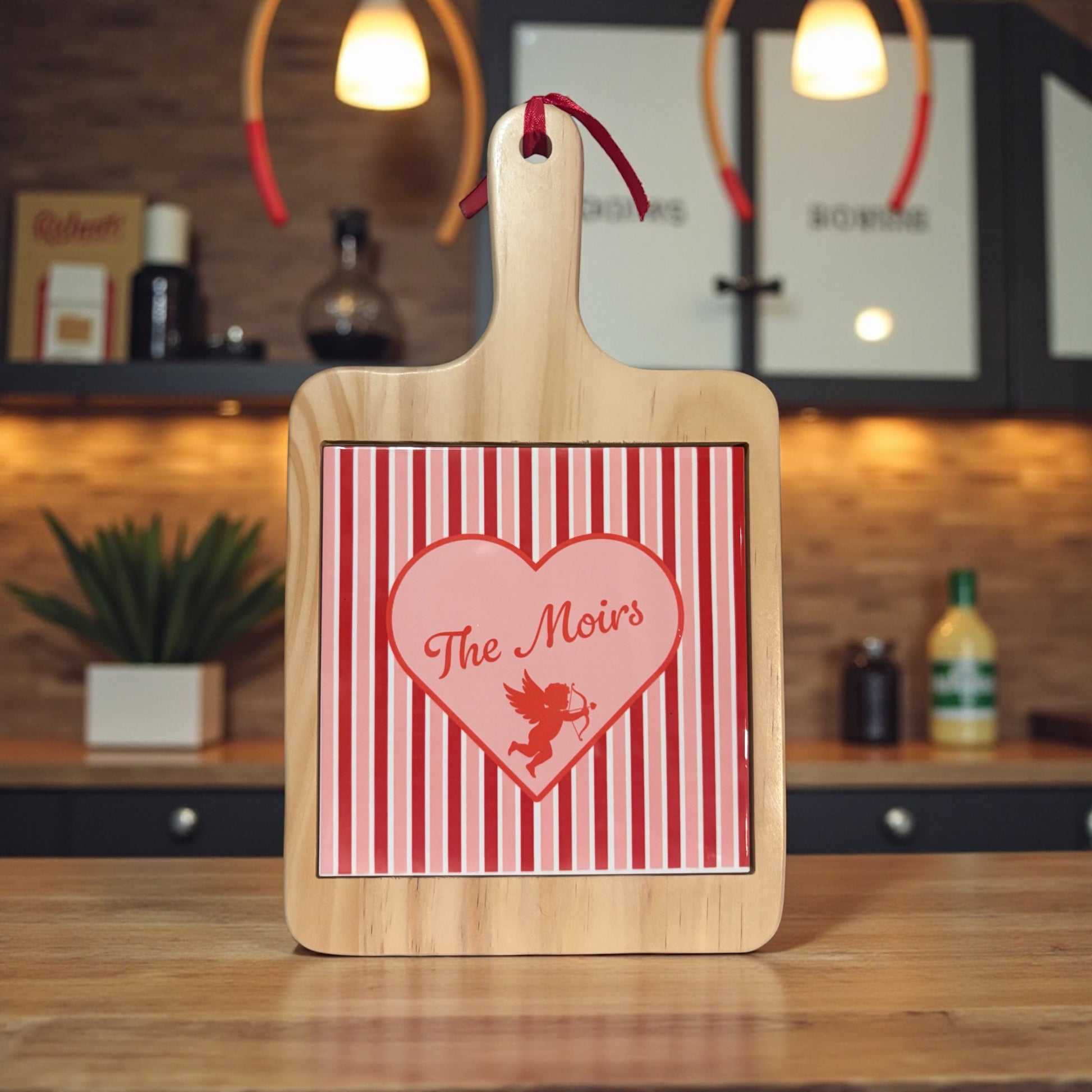 Personalised Heart Wooden Ceramic Cheese Board - Wedding Engagement Valentine Gift