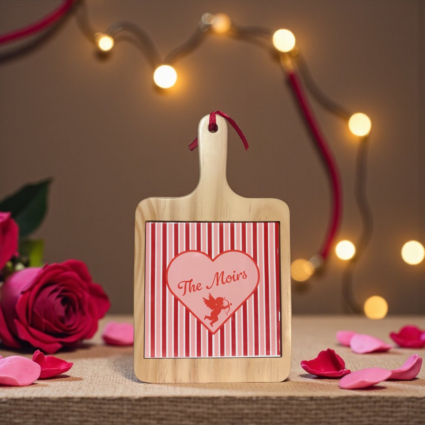Personalised Heart Wooden Ceramic Cheese Board - Wedding Engagement Valentine Gift
