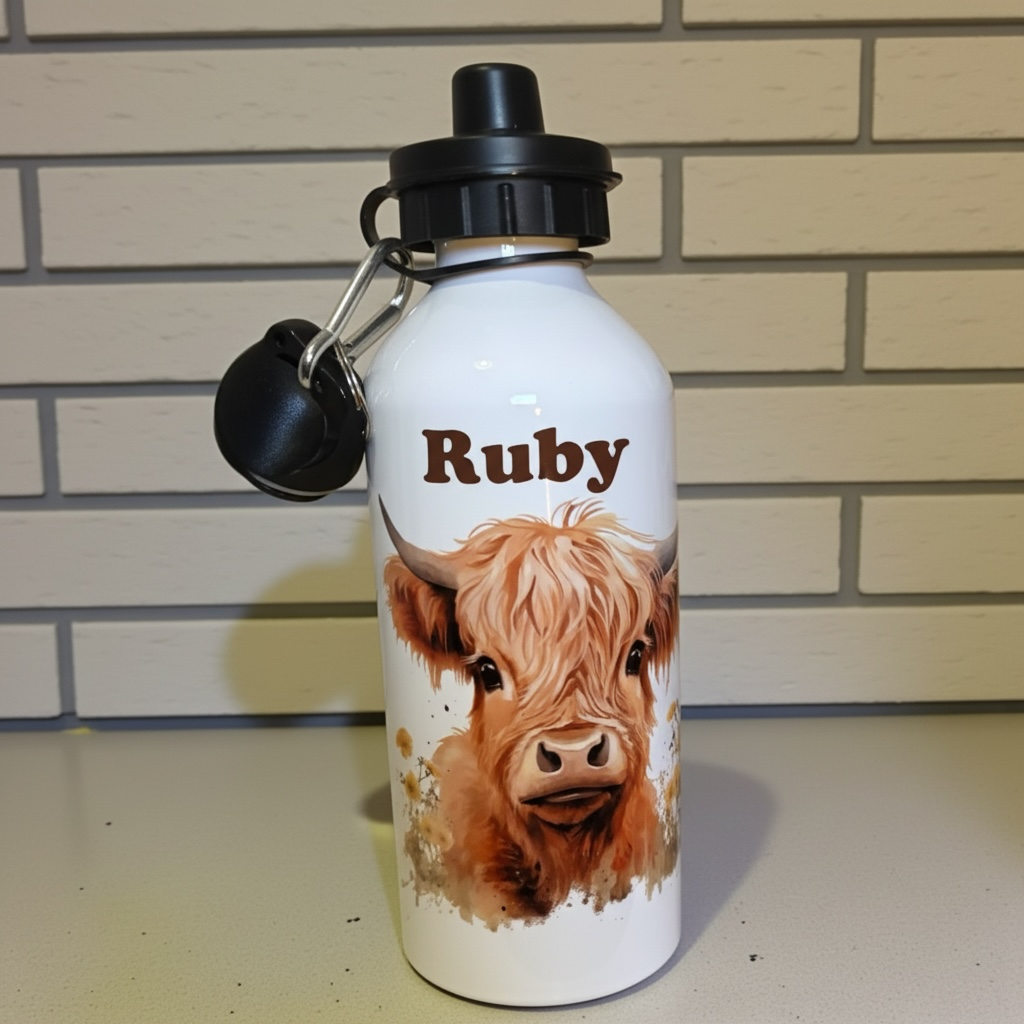 Personalised Highland Cow Stainless Steel Water Bottle