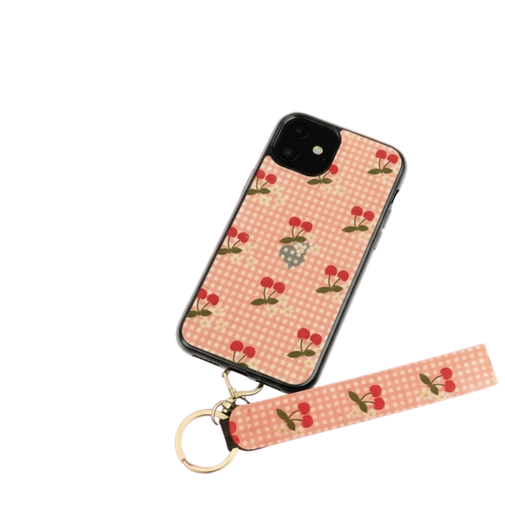 Cherry Gingham Phone Case with Matching Wristlet