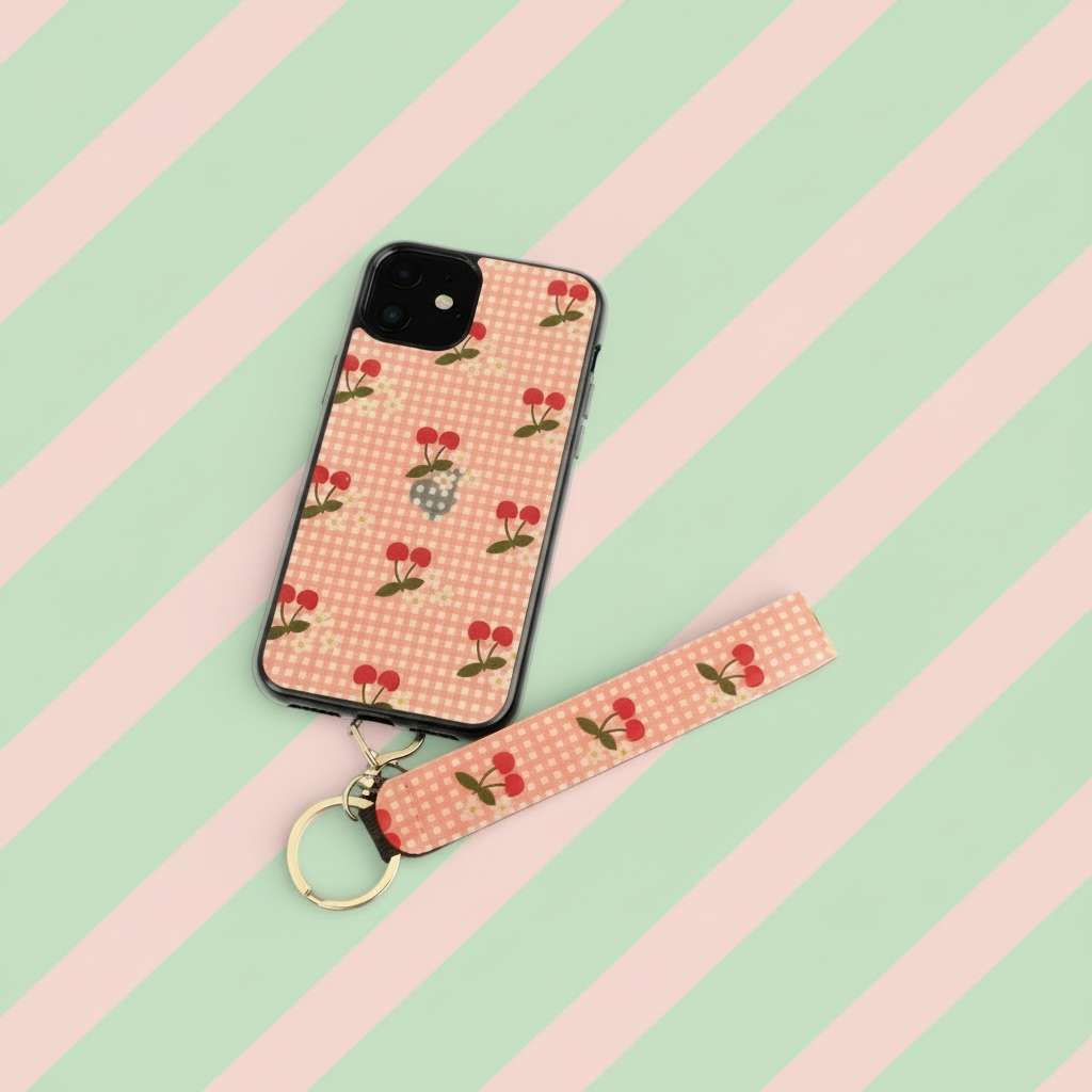Cherry Gingham Phone Case with Matching Wristlet