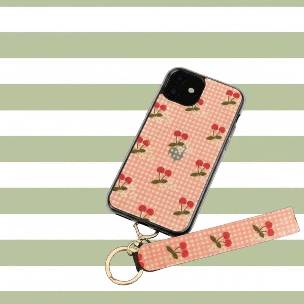 Cherry Gingham Phone Case with Matching Wristlet