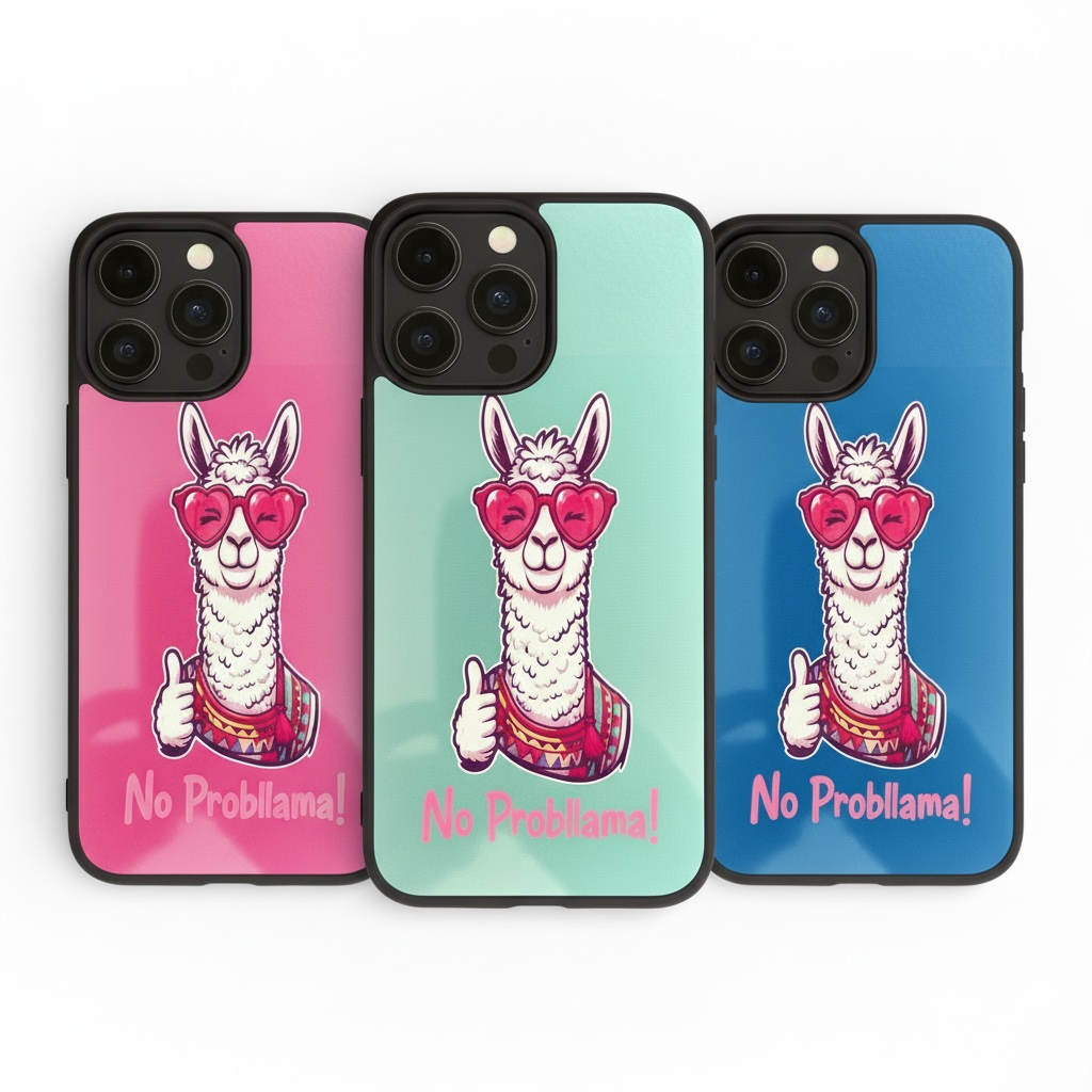 Funny Llama Phone Case - 'No Probllama' Glossy Protective Cover