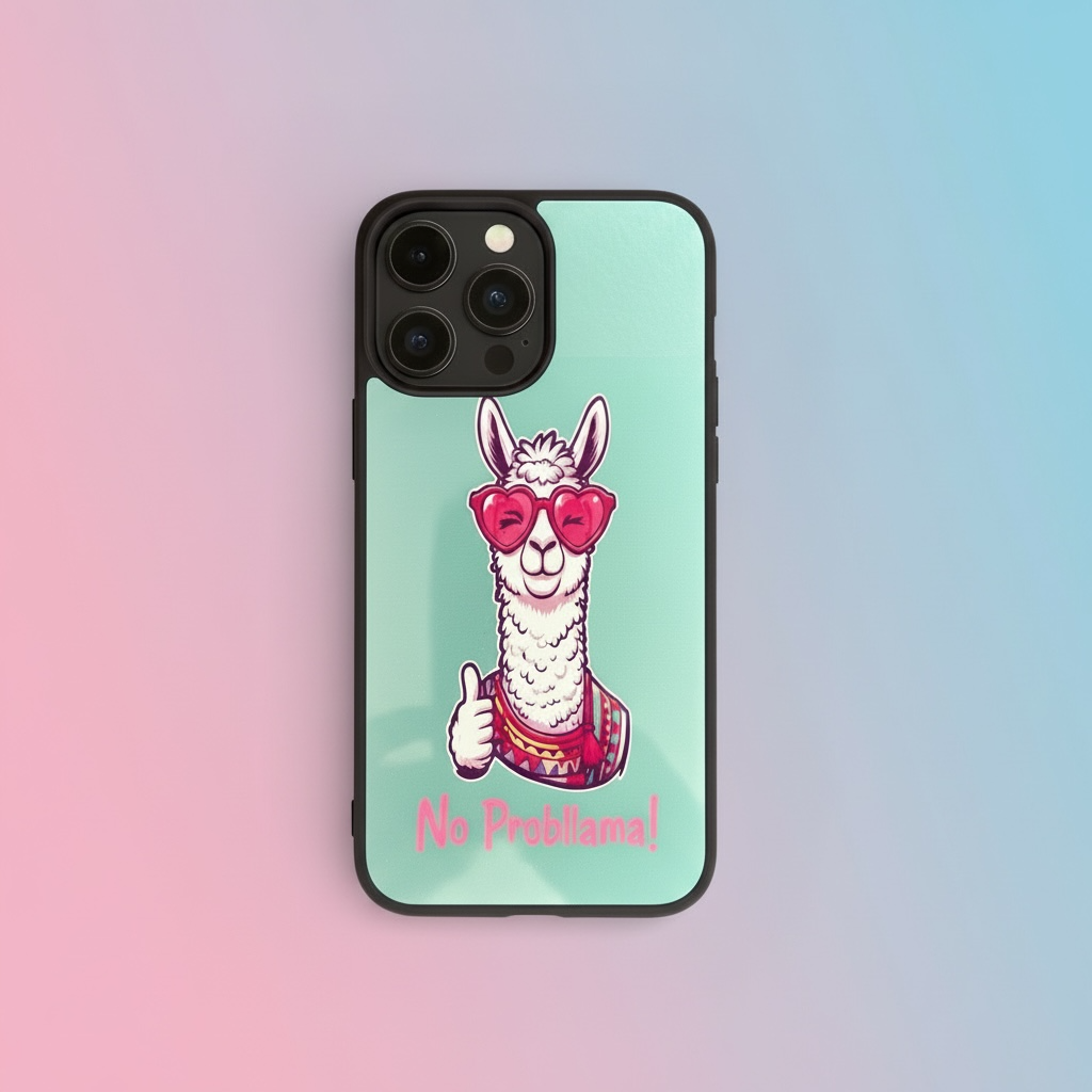 Funny Llama Phone Case - 'No Probllama' Glossy Protective Cover