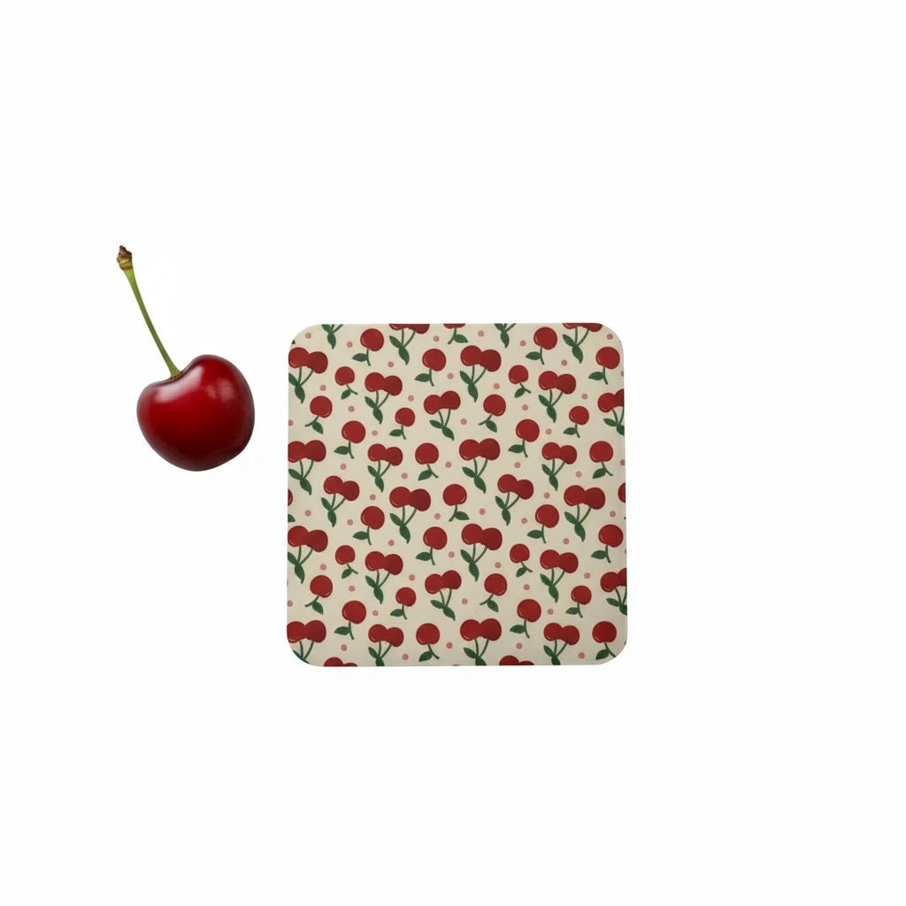 Cherry Design Coaster with Cork Backing