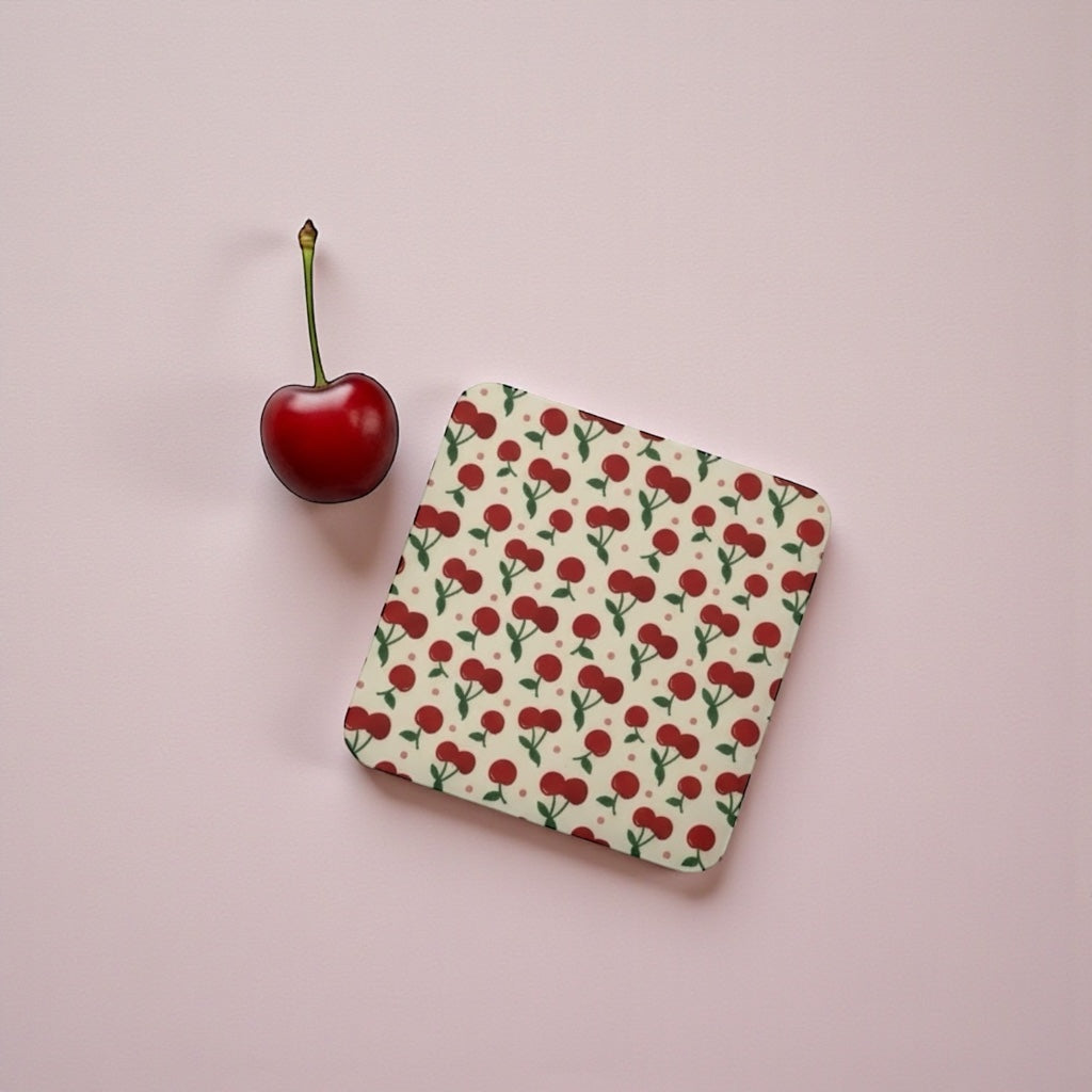 Cherry Design Coaster with Cork Backing