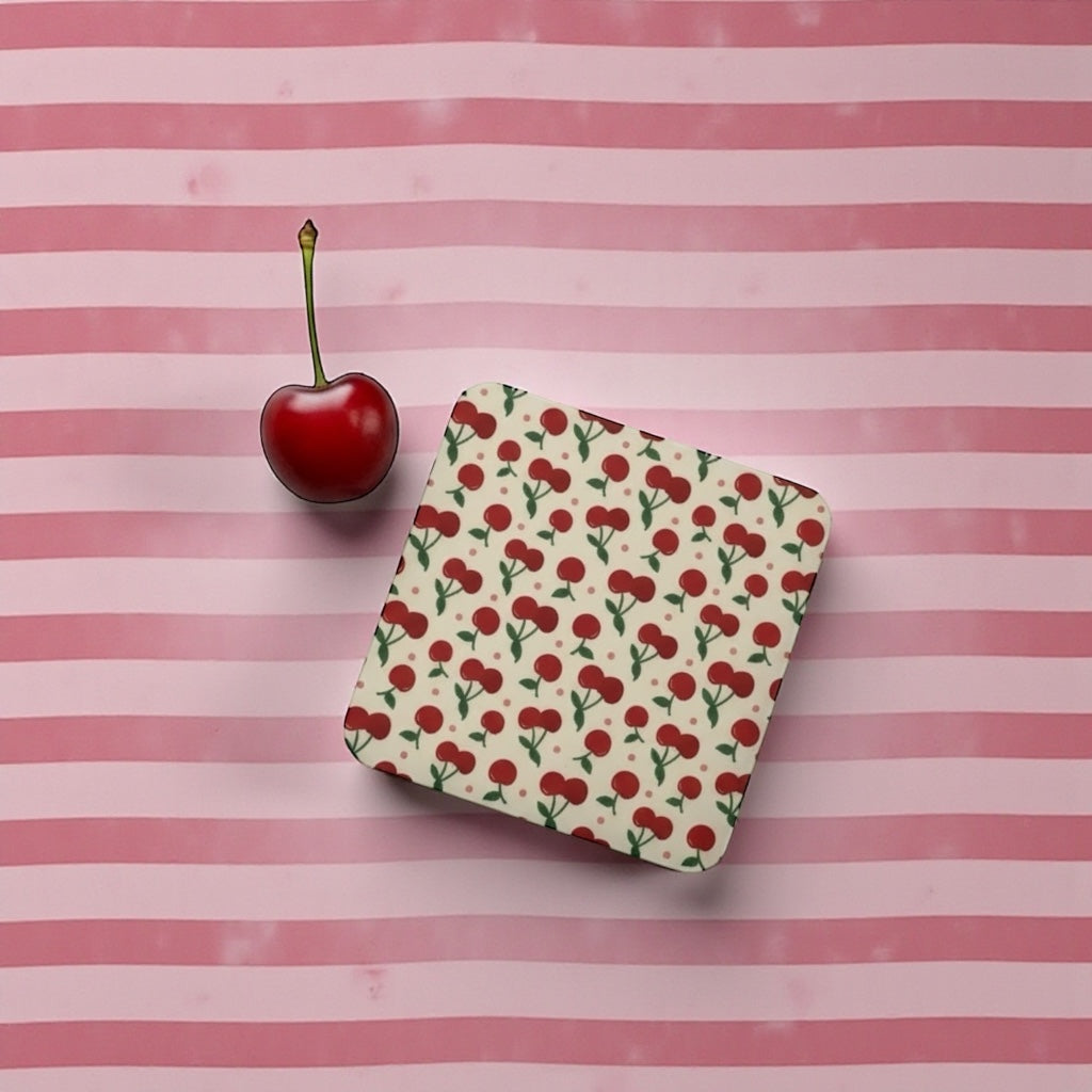 Cherry Design Coaster with Cork Backing