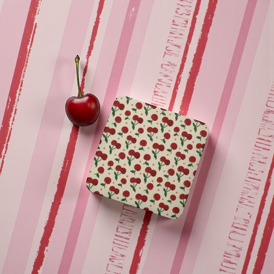 Cherry Design Coaster with Cork Backing