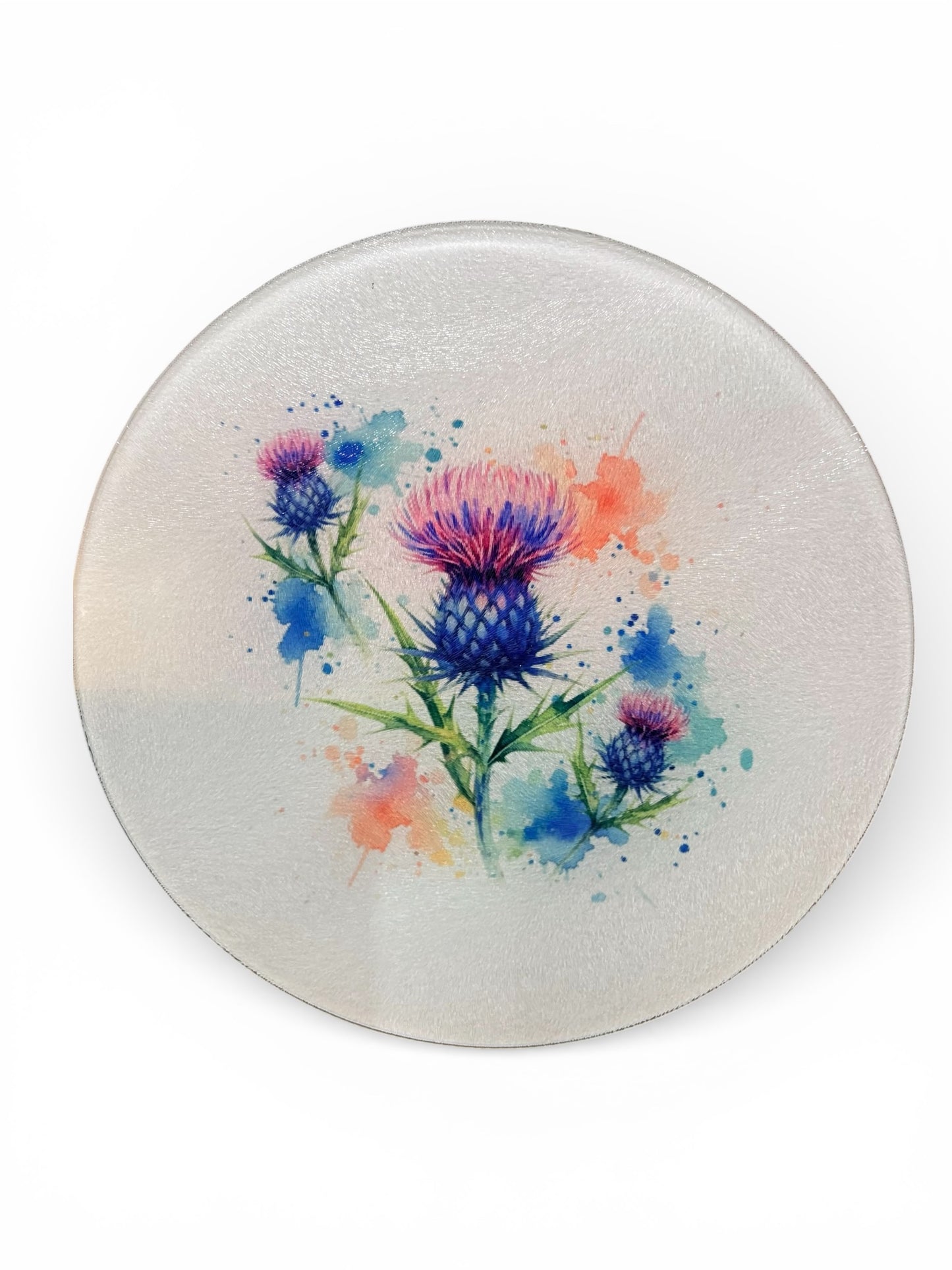 Flower of Scotland Thistle Glass Chopping Board - 30cm Round