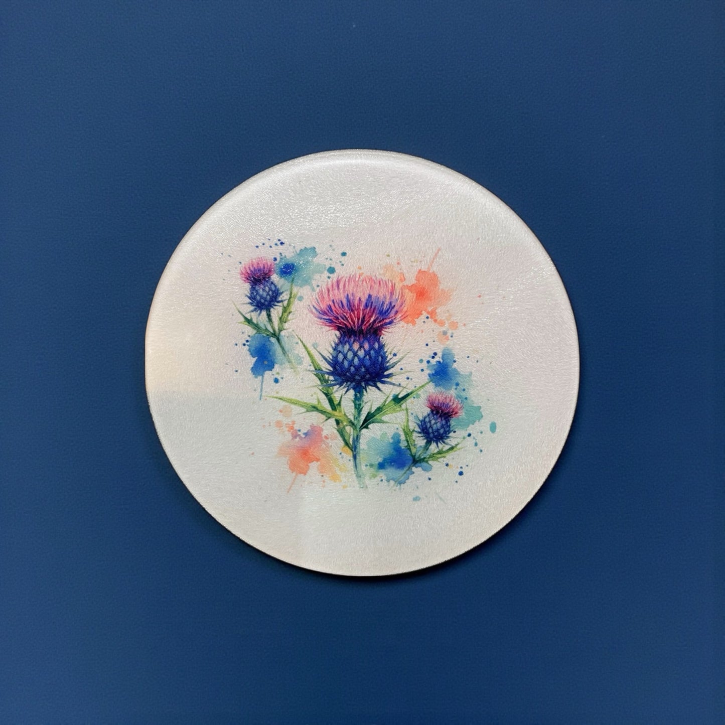 Flower of Scotland Thistle Glass Chopping Board - 30cm Round