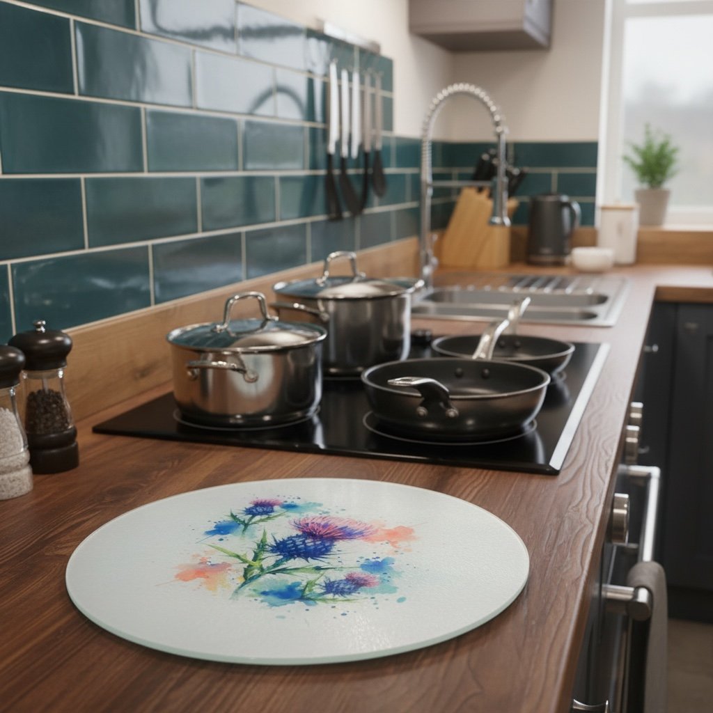 Flower of Scotland Thistle Glass Chopping Board - 30cm Round
