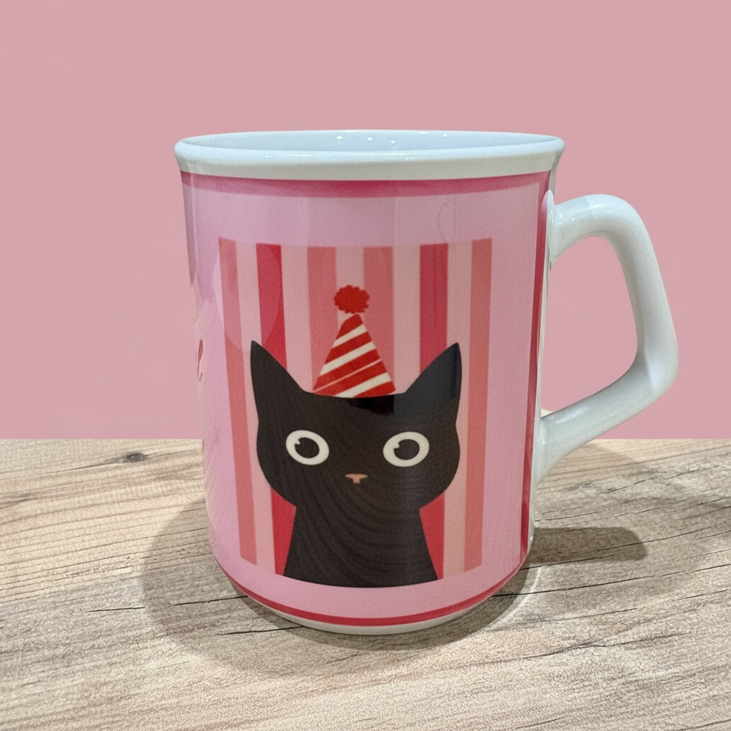 Cute Cat Mug - Pink Ceramic Coffee Mug with Cartoon Cat