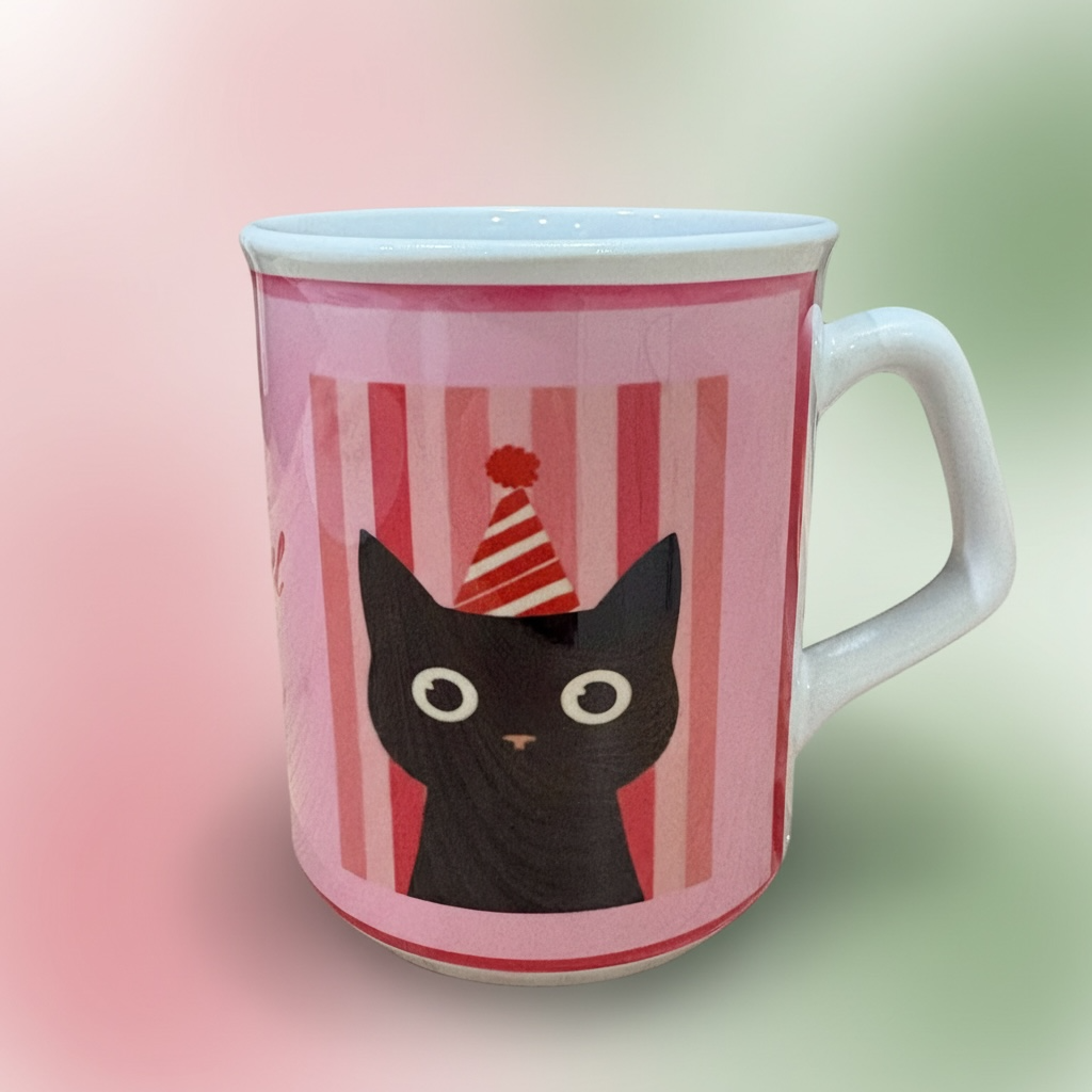 Cute Cat Mug - Pink Ceramic Coffee Mug with Cartoon Cat