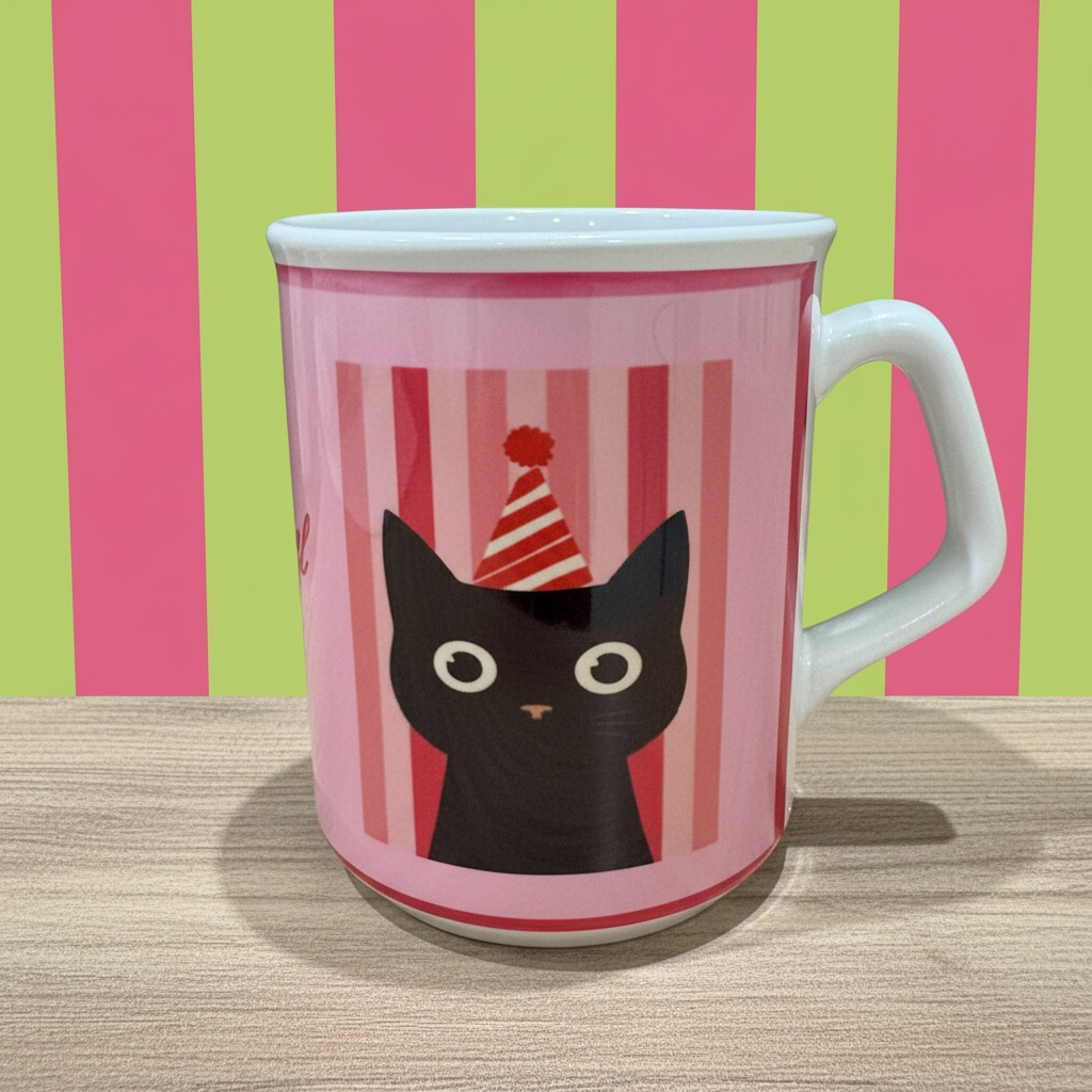 Cute Cat Mug - Pink Ceramic Coffee Mug with Cartoon Cat