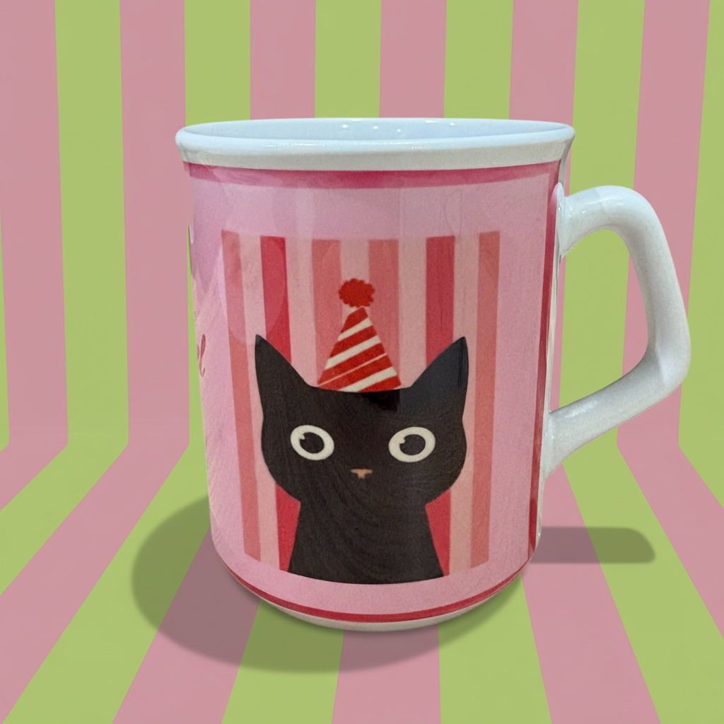 Cute Cat Mug - Pink Ceramic Coffee Mug with Cartoon Cat