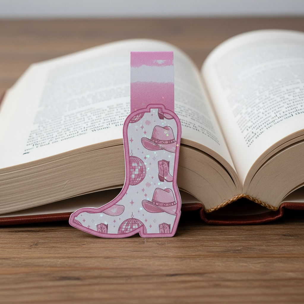 Glitter Magnetic Cowgirl Boot Bookmark - Pink