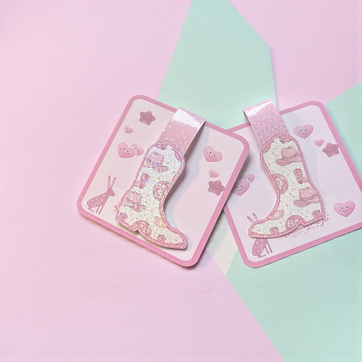 Glitter Magnetic Cowgirl Boot Bookmark - Pink
