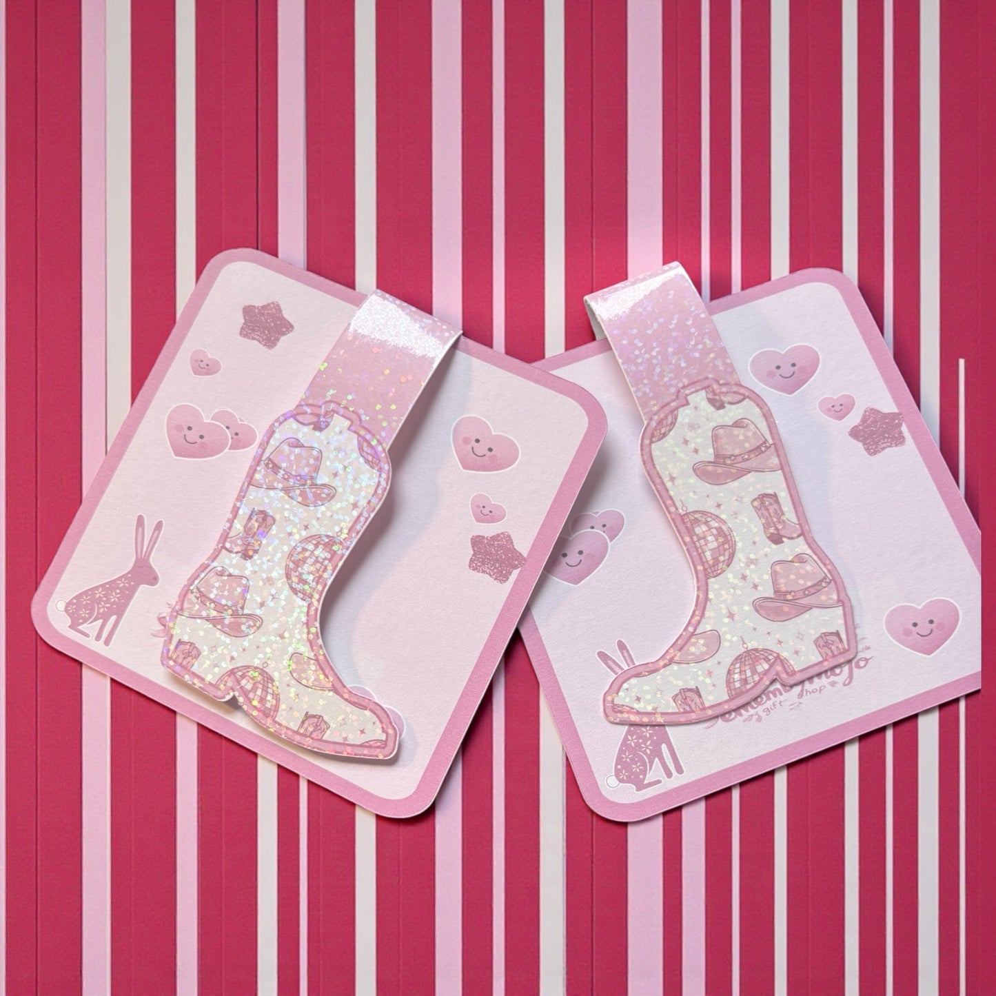 Glitter Magnetic Cowgirl Boot Bookmark - Pink