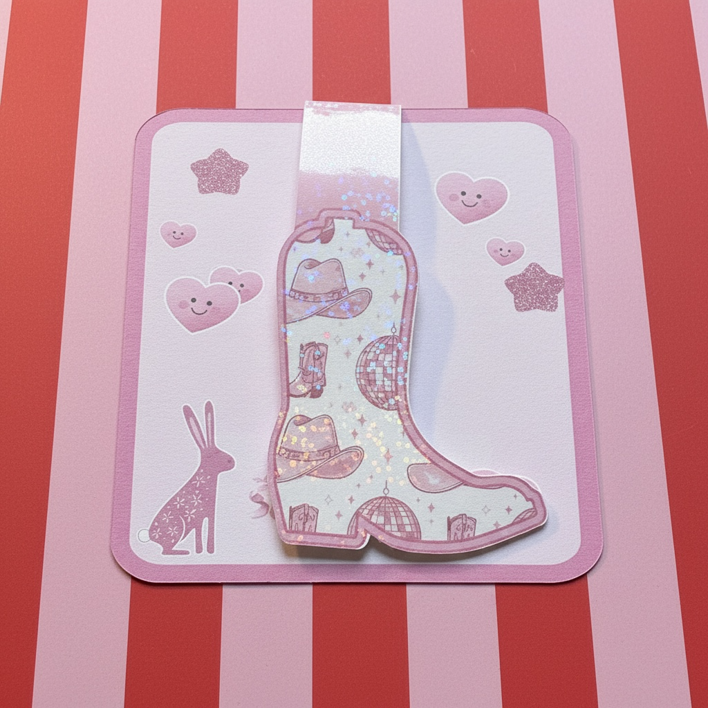 Glitter Magnetic Cowgirl Boot Bookmark - Pink