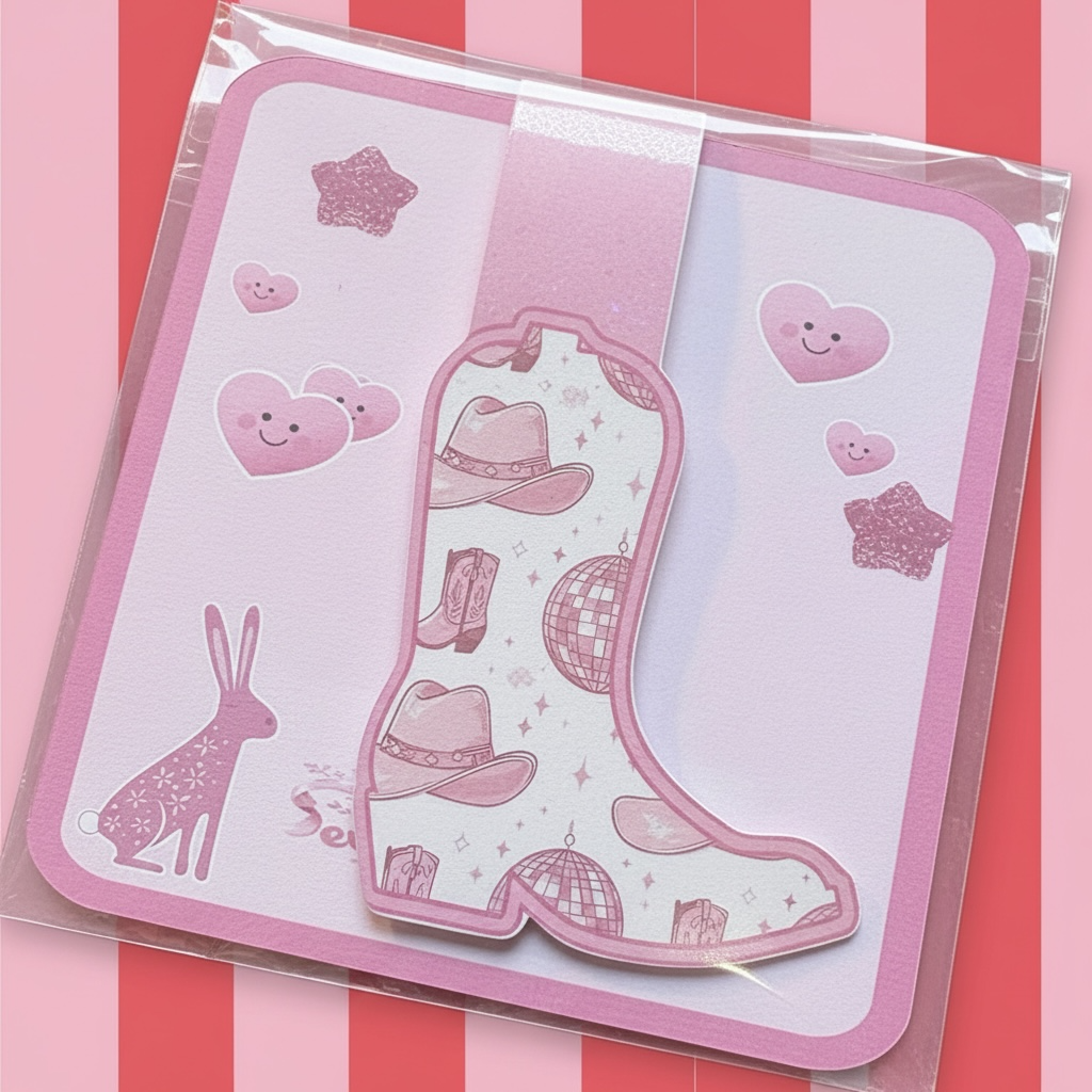 Glitter Magnetic Cowgirl Boot Bookmark - Pink