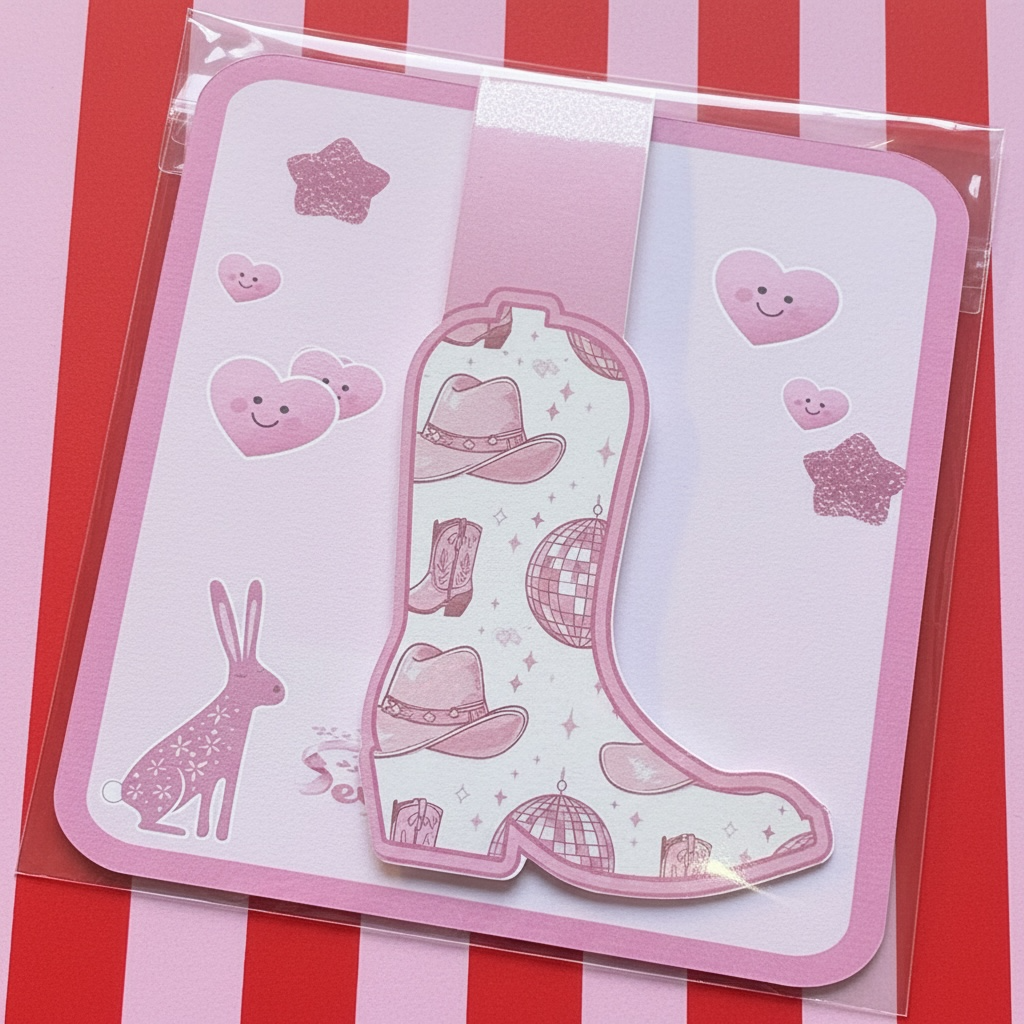 Glitter Magnetic Cowgirl Boot Bookmark - Pink