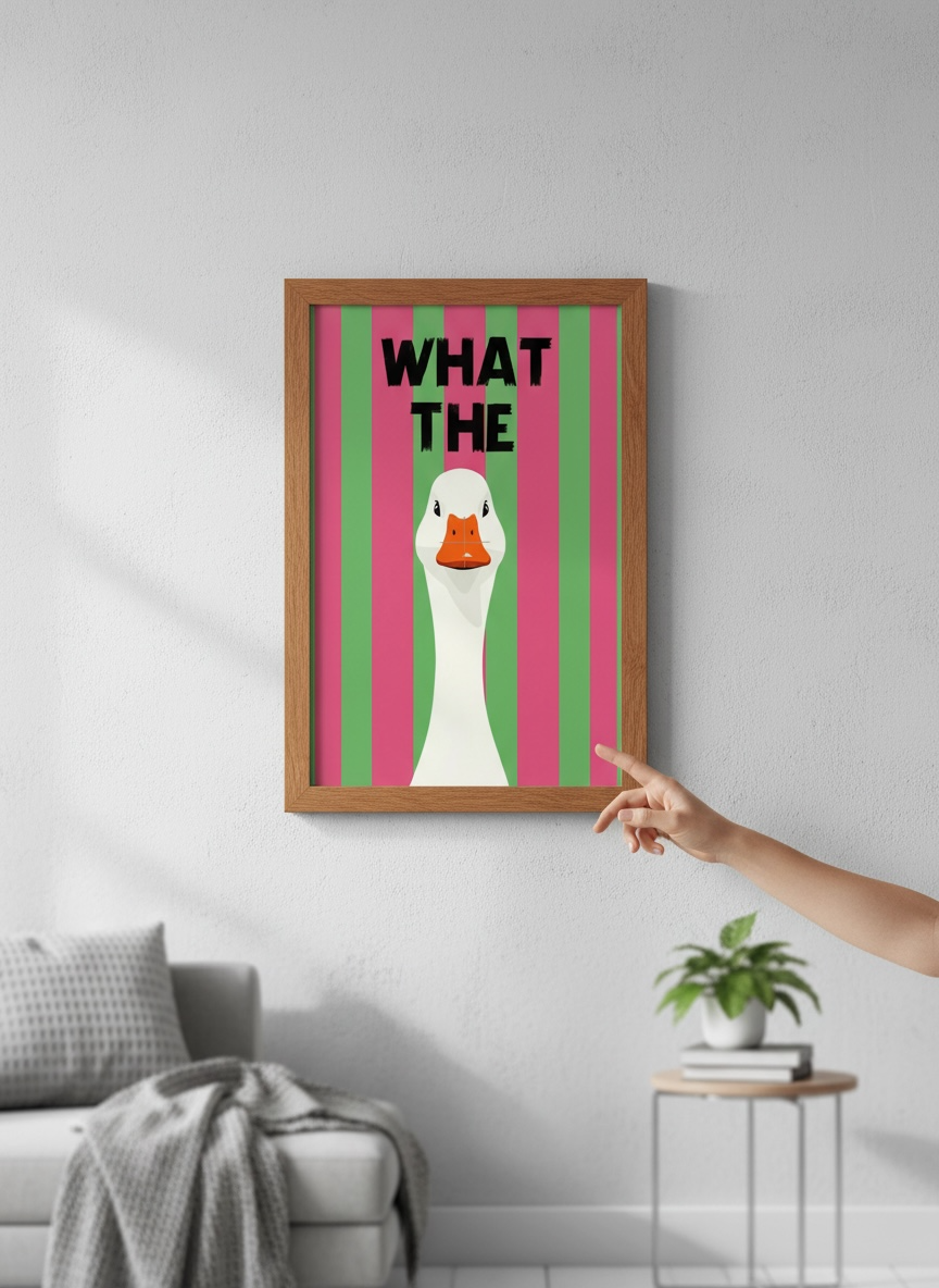 What The Duck Funny Print - Pink & Green Striped Wall Art