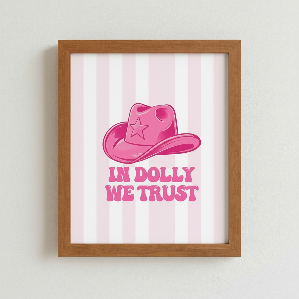 In Dolly We Trust Print - Pink Cowgirl Hat Wall Art