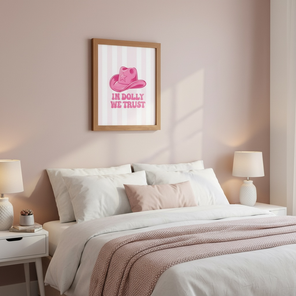 In Dolly We Trust Print - Pink Cowgirl Hat Wall Art
